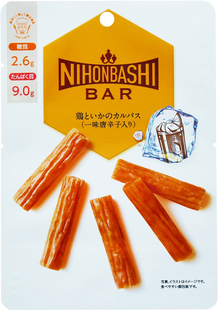 Nihonbashi Bar
鸡和乌贼的卡巴斯
３８ｇ
参考零售价格280日元(不含税)
保质期　　　　120日9月新商品的介绍
　　～日本桥果房～