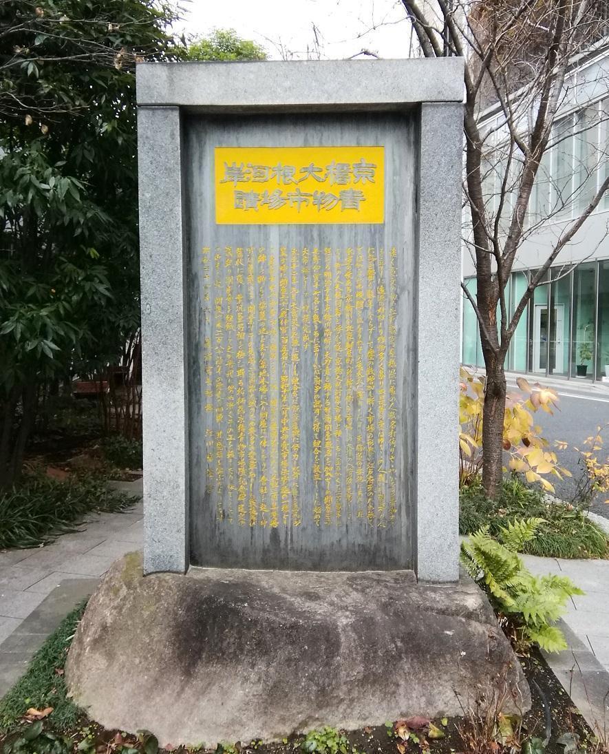 京桥萝卜河岸青物市场遗址
“银座”到哪里?
　去银座一圈吧!　⑩
　　～江户歌舞伎的发祥地・京桥萝卜河岸青物市场遗址
　　・京桥的主柱(3座中有2座)～