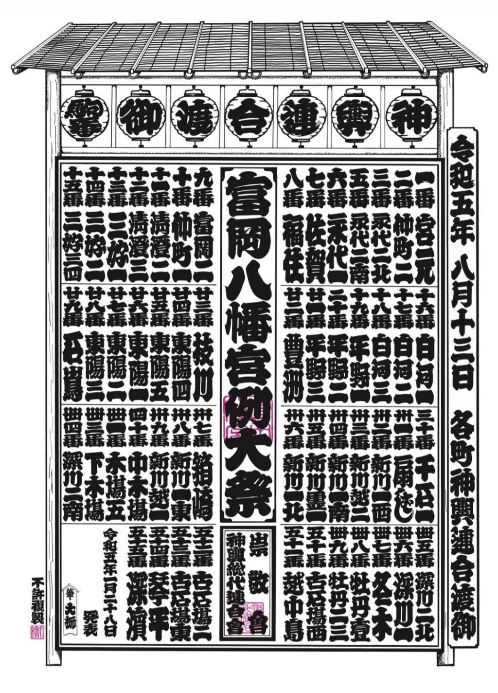  8月13日永代桥聚集了53座神轿