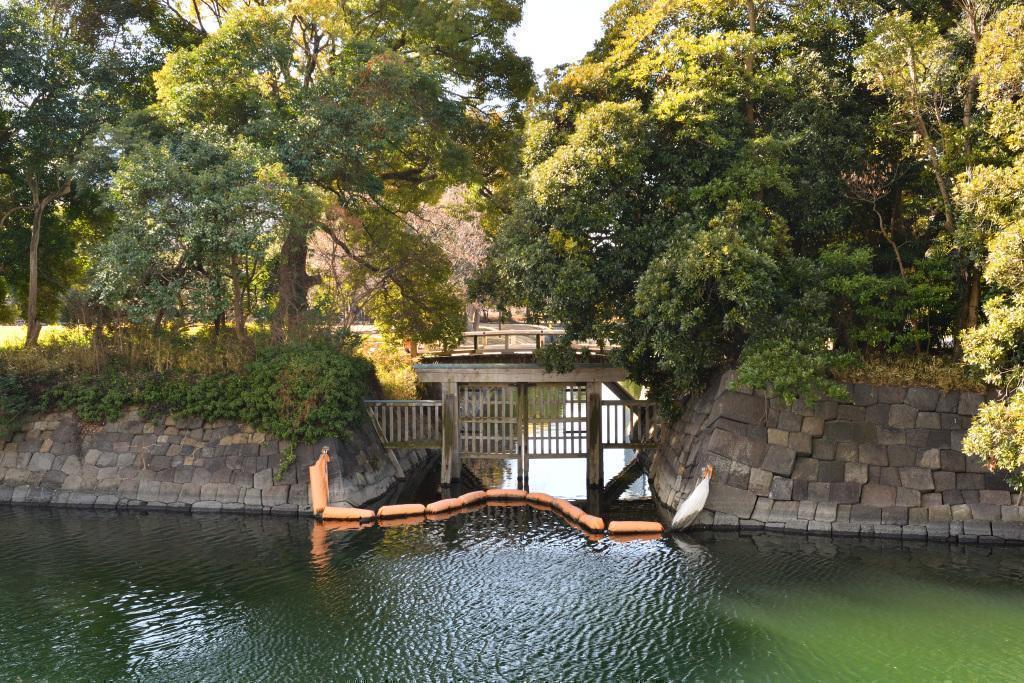  从筑地川沿岸的临时道路眺望的浜离宫恩赐庭园