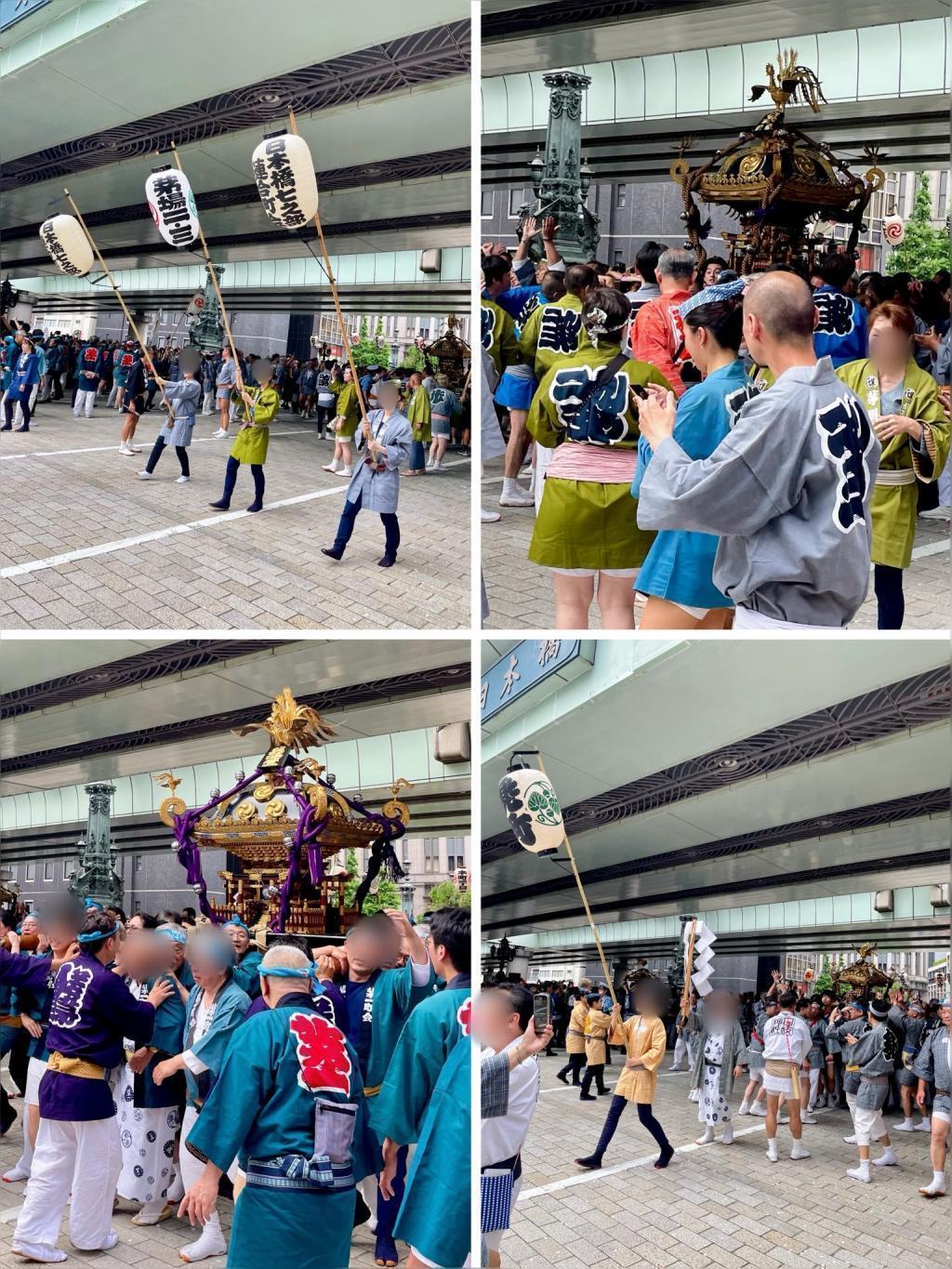 神轿在茅场町二、三丁目、茅场町一丁目、兜町中央路游行(山王祭)下町联合渡御