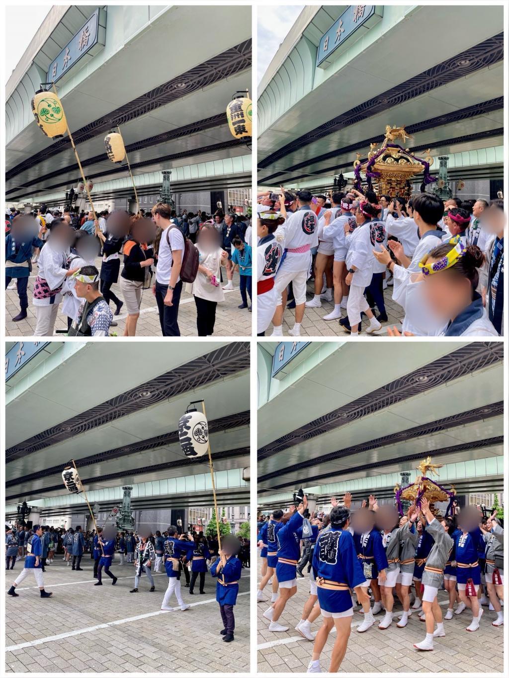 神轿在八重洲一丁目东、京桥二丁目西中央路游行(山王祭)下町联合渡御