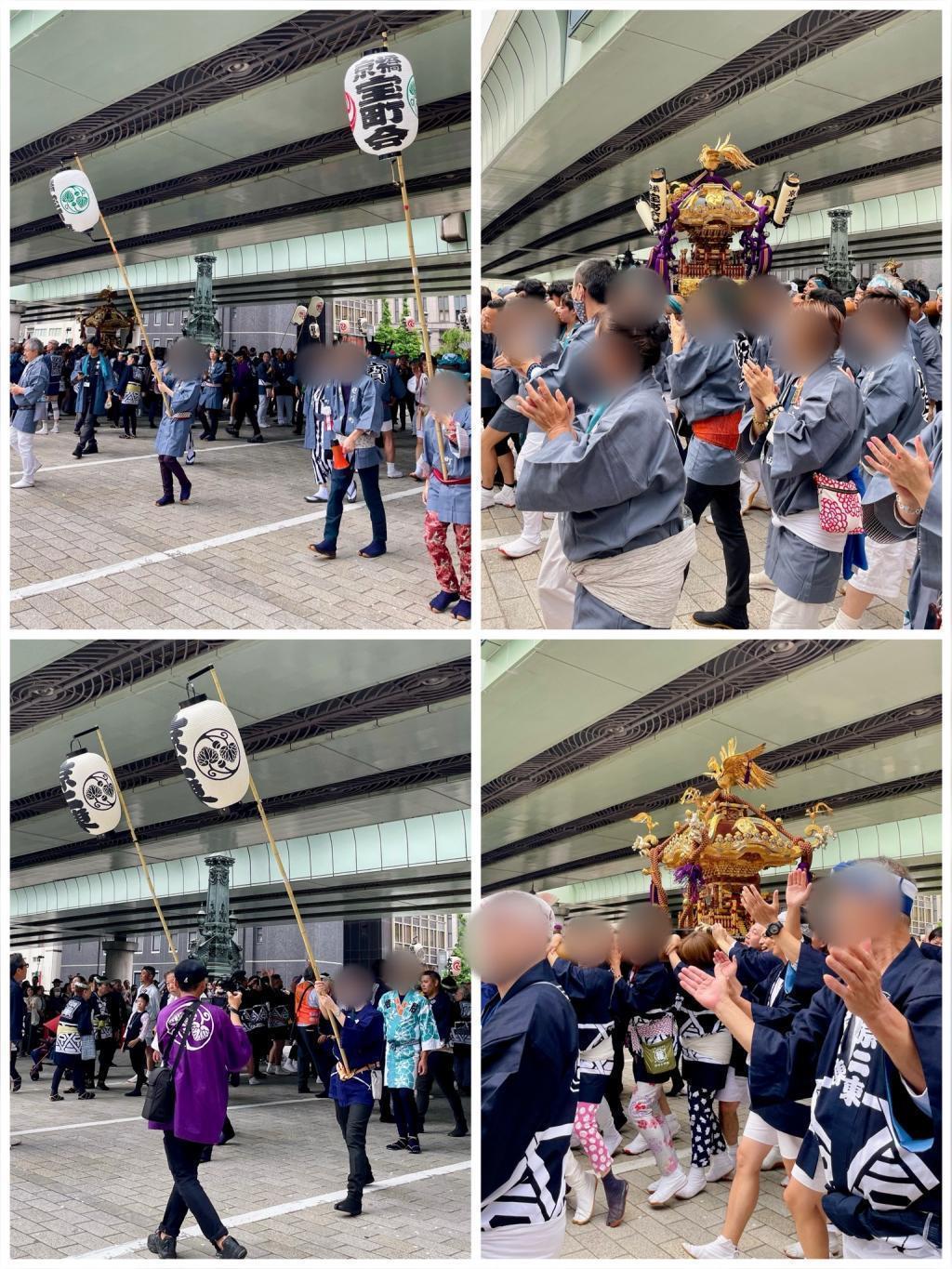 神轿在宝町、京桥二丁目东中央大道游行(山王祭)下町联合渡御